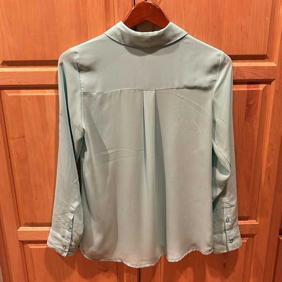EXPRESS Small Top Blouse Shirt Convertible Sleeve Teal Pale Green women’s - Picture 6 of 8
